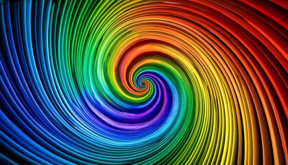A bright spiral rainbow tunnel; abstract rainbow swirl; a multicolor rainbow swirl of a tunnel; whimsical rainbow spiral pattern of a tunnel; colorful loop