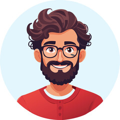 Friendly Bearded Man with Curly Hair and Glasses
