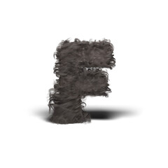 Hairy Letter F. Letter, Alphabet, Fur, Wool, Hairy, Fuzzy, Texture, Soft, Gray, Fiber, Fluffy, Design, Isolated, Typography, Symbol, Sign.