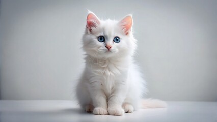 Obraz premium Adorable White Kitten Posing for Product Photography - Studio Shot