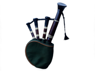Detailed bagpipe showcases intricate design with decorative metalwork