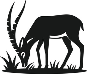 Vector silhouette of an antelope nibbling on grass