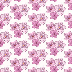 Seamless pattern of hand drawn cherry blossoms flowers, wild flowers on isolated background. Design for springtime, mother’s day, scrapbooking, nursery decor, home decor, paper crafts, invitation.