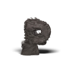 Hairy Letter P. Letter, Alphabet, Fur, Wool, Hairy, Fuzzy, Texture, Soft, Gray, Fiber, Fluffy, Design, Isolated, Typography, Symbol, Sign.