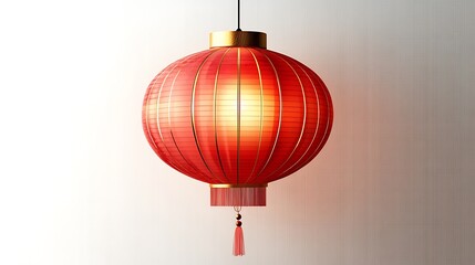 A round, red, Chinese-style paper lantern hangs from a ceiling.