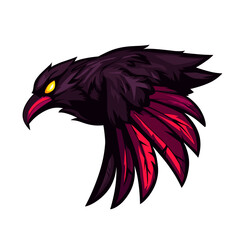 Fototapeta premium Sinister raven logo with crimson feathers symbolizing esports competition and intensity