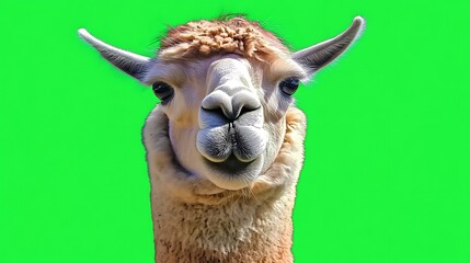 Fototapeta premium Alpaca Portrait for Green Screen Background.