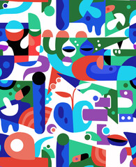 Fototapeta premium Abstract mosaic pattern painted in bright colors from geometric shapes drawn by hand.Seamless background. 