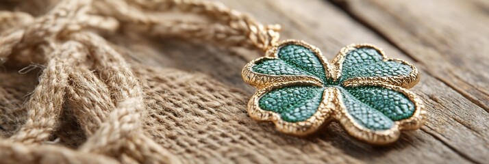 Fototapeta premium Teal Four Leaf Clover Pendant Beige Fabric