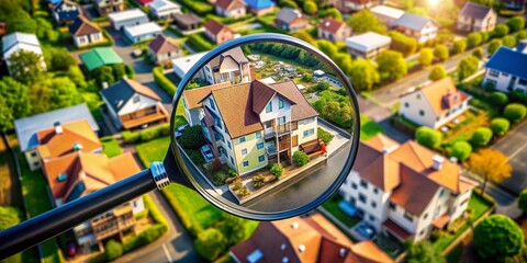 Aerial View House Hunting Magnifying Glass Real Estate Property Search