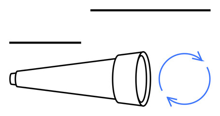 Telescope highlighting focus and rotation with arrows symbolizing dynamic search, discovery, and growth. Ideal for exploration, innovation, research, curiosity, observation, strategy and vision