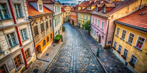Fototapeta premium Aerial View of Old Prague Cobblestone Street - Minimalist Photography