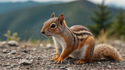 Obraz premium small squirrel depicted in a serene natural setting.