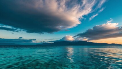 Fototapeta premium picturesque ocean view highlights the beauty of a sunset sky.
