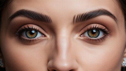Naklejka premium Detailed close-up of a green eyes and perfect brows.