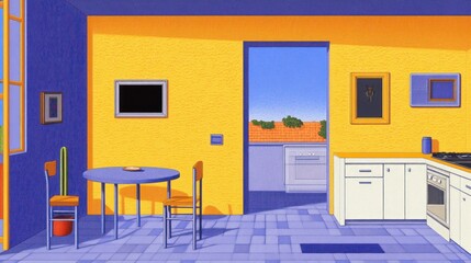 Fototapeta premium Sunny Kitchen Interior with a View