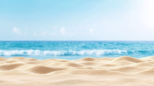 Calm Beach Sand with Ocean Waves in the Background