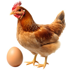 Fototapeta premium Hen and egg brown hen with egg on clear transparent background png cut out