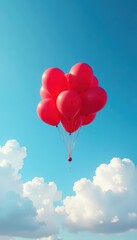 Fototapeta premium Cluster of red balloons ascending in a cloudless blue sky , blue sky, day, party