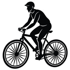 Obraz premium A male bicyclist riding a bicycle isolated against white background silhouette vector illustration. Sportsman in race. Giro, tour, competition. Man riding bicycle. Boy on bike. Biker outdoor race