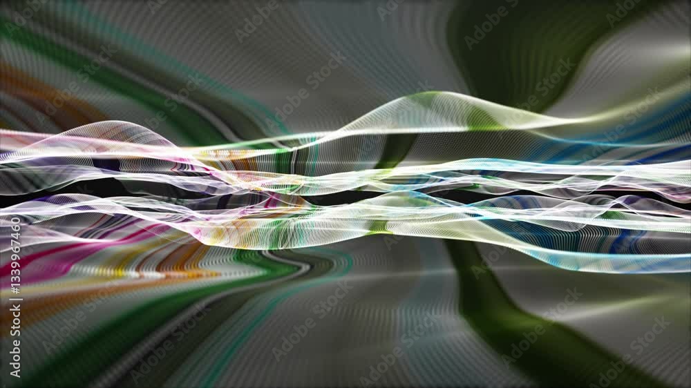 Poster fantastic video animation with particle wave object in slow motion, 4096x2304 loop 4k