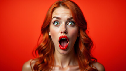 Surprised Red Haired Woman Portrait with Bold Expression and Vivid Studio Photography - Generative AI