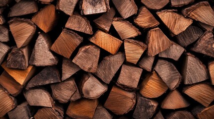 Fototapeta premium A Stack of Firewood, Rustic Brown Tones, Detailed Texture