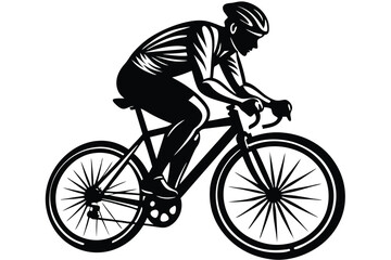 Obraz premium A black and white image of a man riding a bike with a black silhouette on it