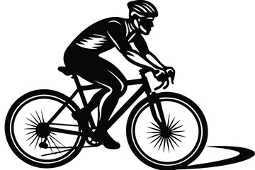 Naklejka premium A black and white image of a man riding a bike with a black silhouette on it