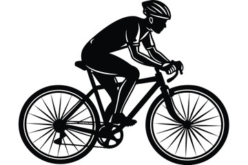 Obraz premium A black and white image of a man riding a bike with a black silhouette on it