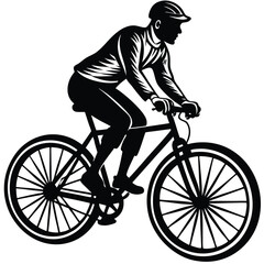 Naklejka premium A black and white image of a man riding a bike with a black silhouette on it