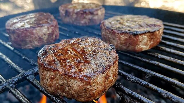 Sizzling Gourmet Filet Mignons on a Charcoal Grill