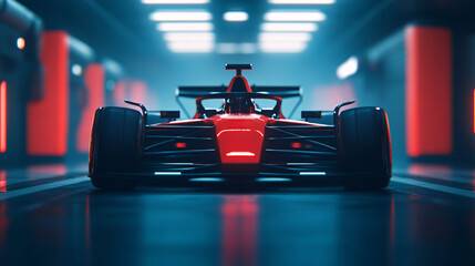 Red Racing Car in a Futuristic Garage