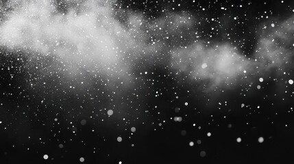 Obraz premium Abstract monochrome image of white specks resembling stars and dust. Use for cosmic, dreamy, or fantasy-themed creative projects easily.