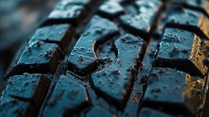 Mud Covered Tire Tread Close Up Detail