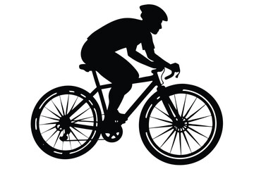 Obraz premium black silhouette of a man biking riding white background