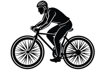 Fototapeta premium black silhouette of a man biking riding white background