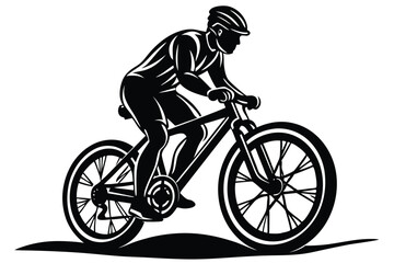 Obraz premium black silhouette of a man biking riding white background