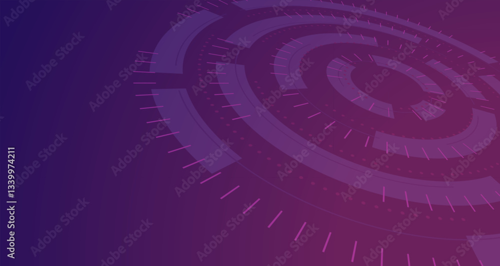 Poster cybernetic purple interface. futuristic digital interface with circular abstract background. suitabl
