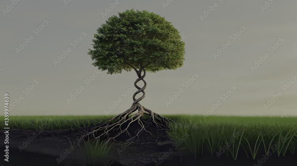 Poster tree with spiral roots symbolizing growth and connection