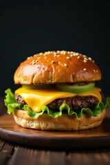 Classic hamburger with melted cheese and crisp lettuce , hamburger, white background, bun