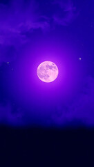 Fototapeta premium Mystical Moon and Purple Night Sky: Celestial Landscape with Stars and Clouds in Dreamlike Serenity
