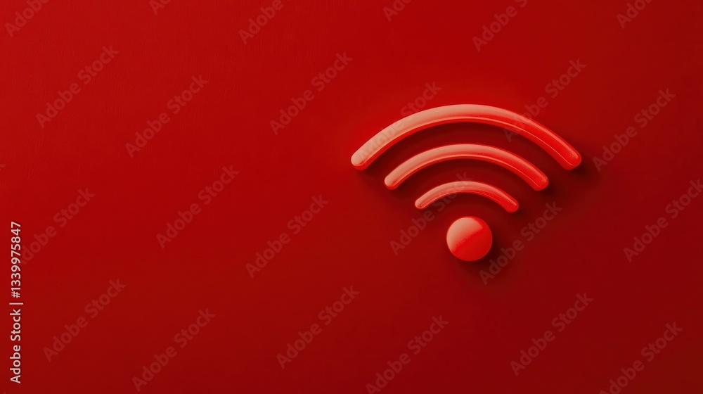 Poster red wifi symbol on red background: wireless connection concept
