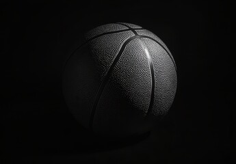Dramatic black and white close-up of a textured basketball.