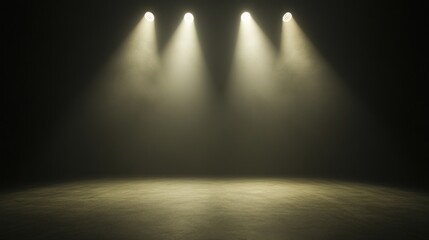 Obraz premium Three Spotlights Illuminating a Dark Stage