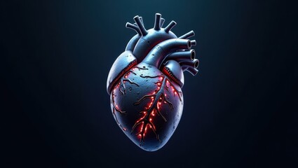 Realistic 3D Heart Anatomy Model: Medical Illustration of Cardiovascular Structure with Red Arteries and Blue Tones