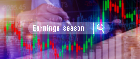 Earnings season concept, written in search bar business strategy, communication, feedback, online marketing, Ecommerce marketing strategy.