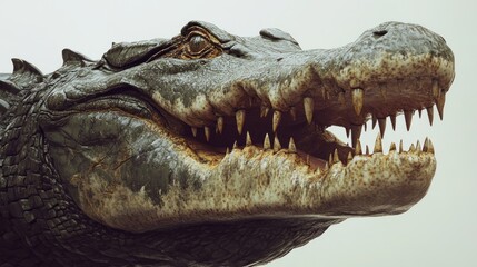 Obraz premium A fierce reptile with an open mouth showcasing sharp teeth and textured skin ideal for wildlif