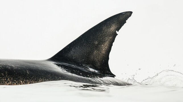A majestic marine predators dorsal fin emerging from the water showcasing its powerful presen