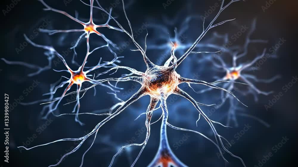 Poster intricate neural network showcasing neuron connections against a dark background